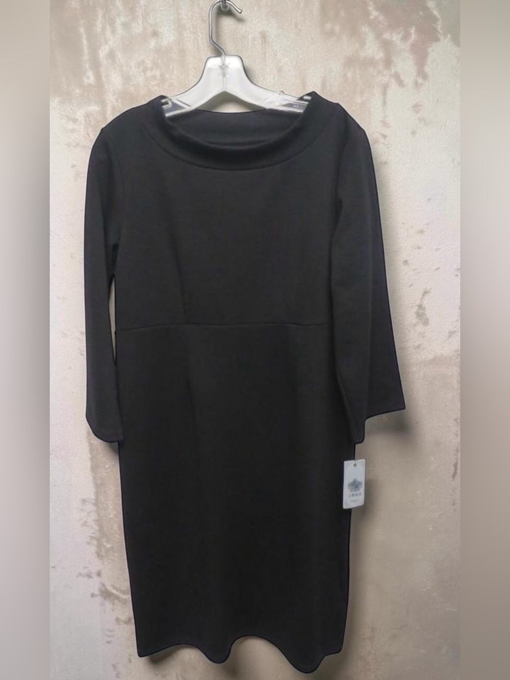 IZOD Black Stretch A-Line Dress Large NWT 3/4 Sleeve